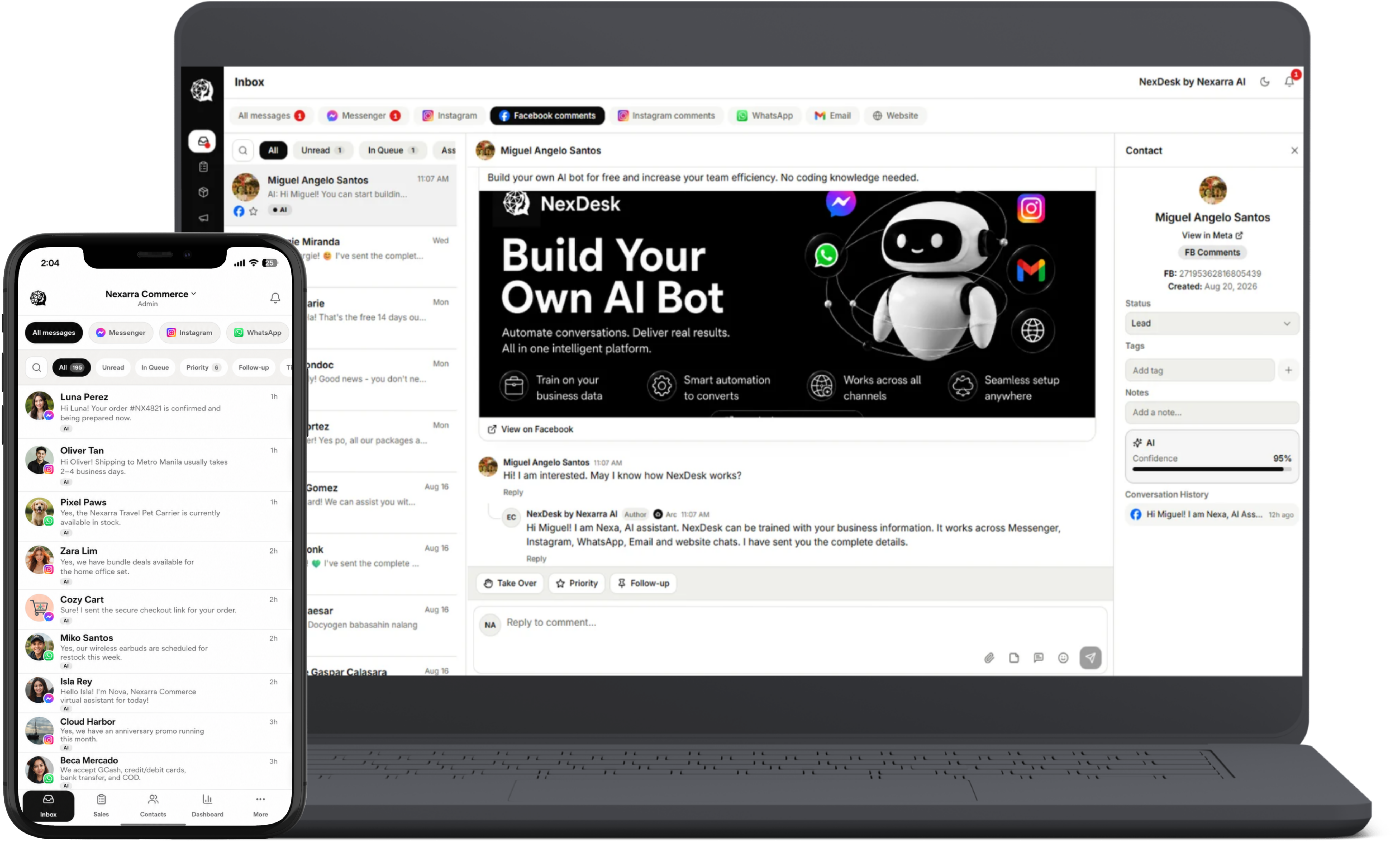 NexDesk desktop and mobile inbox previews